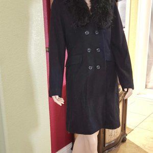 Womans Mossimo Wool Coat Size L Faux Fur Trim